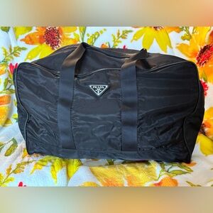 PRADA Black Nylon Weekend Duffel Bag Vintage Lock & Key